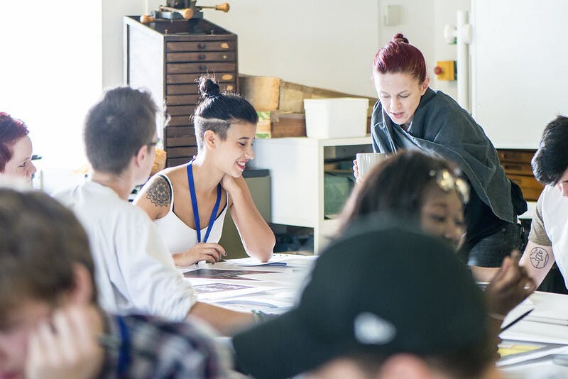 Graphic Design students in class at Arts University Plymouth